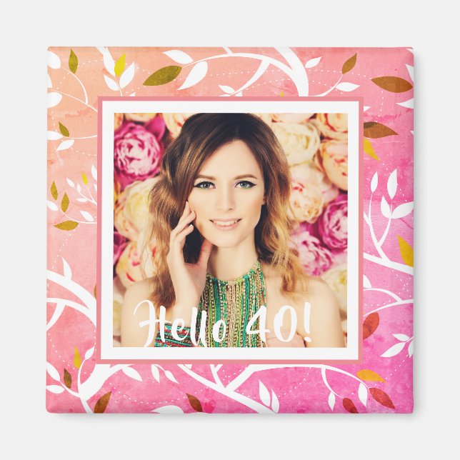 Aimant 40e anniversaire photo botanique rose (Devant)