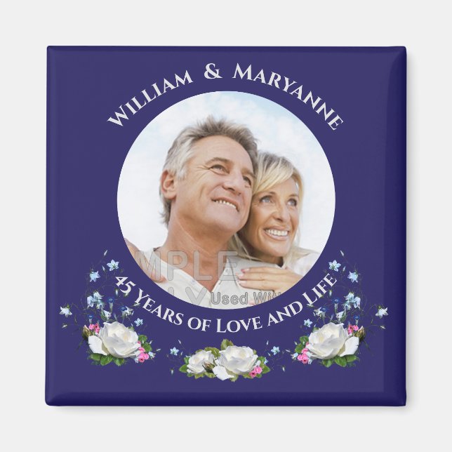 Aimant 45 ans d'amour Mariages Anniversaire Roses (Devant)
