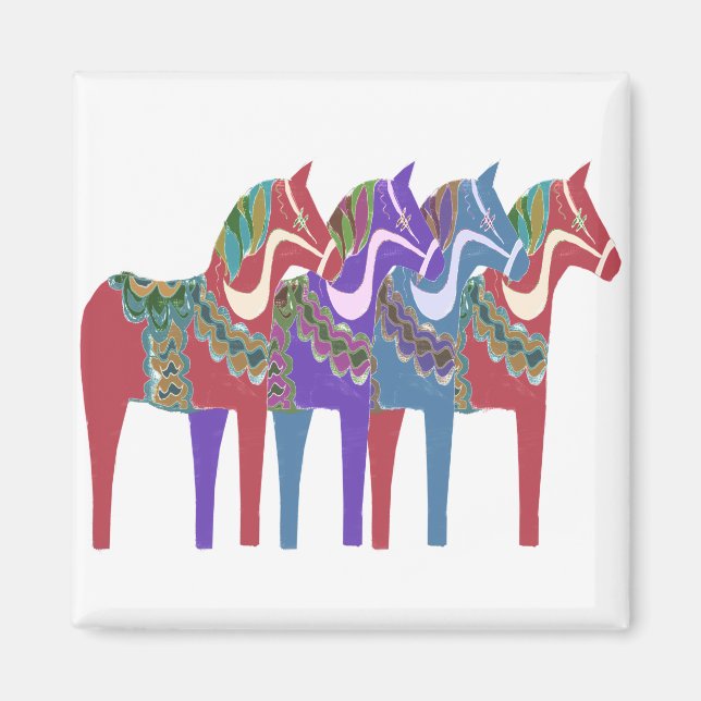Aimant 4 Chevaux de Dala scandinaves (Devant)