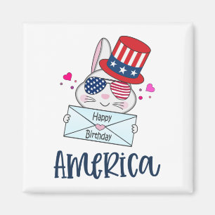 Aimant 4 juillet lapin avec les Etats-Unis Drapeau lunett