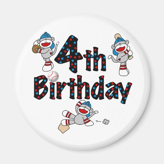 Aimant 4e anniversaire de baseball de singe de soq (Devant)