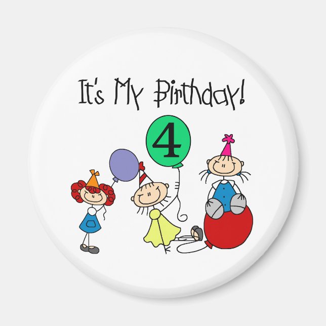 Aimant 4e Stick Kids Party Anniversaire Tshirts et cadeau (Devant)
