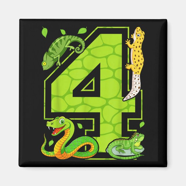 Aimant 4th Birthday Snake Lizard Reptile 4 Year Old Party (Devant)