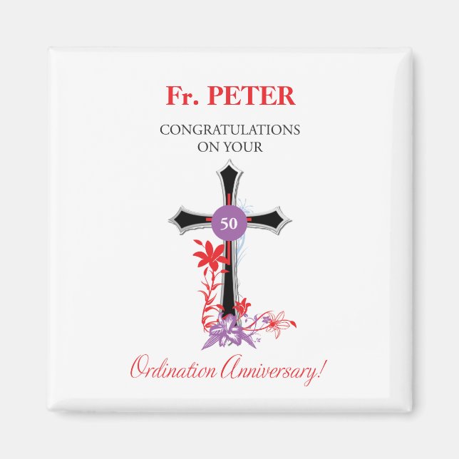 Aimant 50e anniversaire de l'Ordination du prêtre Croix n (Devant)