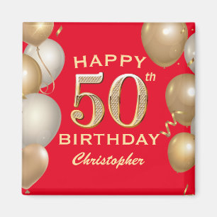 Aimant 50e Anniversaire des Ballons Rouge et Or