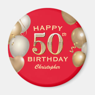 Aimant 50e Anniversaire des Ballons Rouge et Or