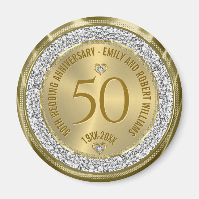 Aimant 50e anniversaire du Mariage Diamants blancs d'or (Devant)