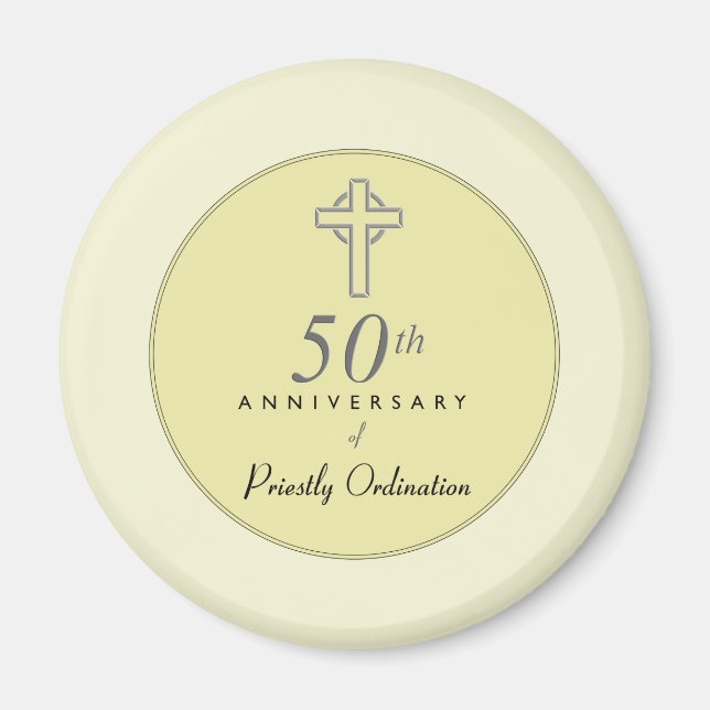 Aimant 50e anniversaire du prêtre avec croix bossée (Devant)