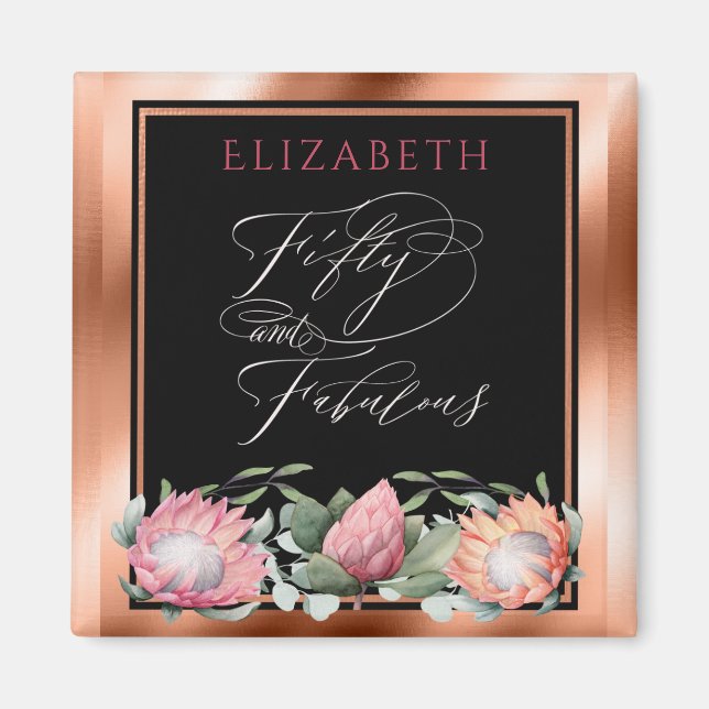 Aimant 50e anniversaire Monogramme Aquarelle Florale (Devant)