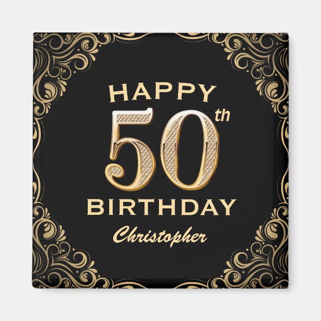 Aimant 50e anniversaire Parties scintillant noir et or ca (Devant)