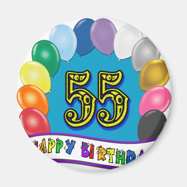 Aimant 55e anniversaire Conception des ballons (Devant)