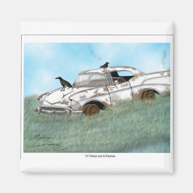 Aimant 57 Chevy dehors au pâturage. (Devant)