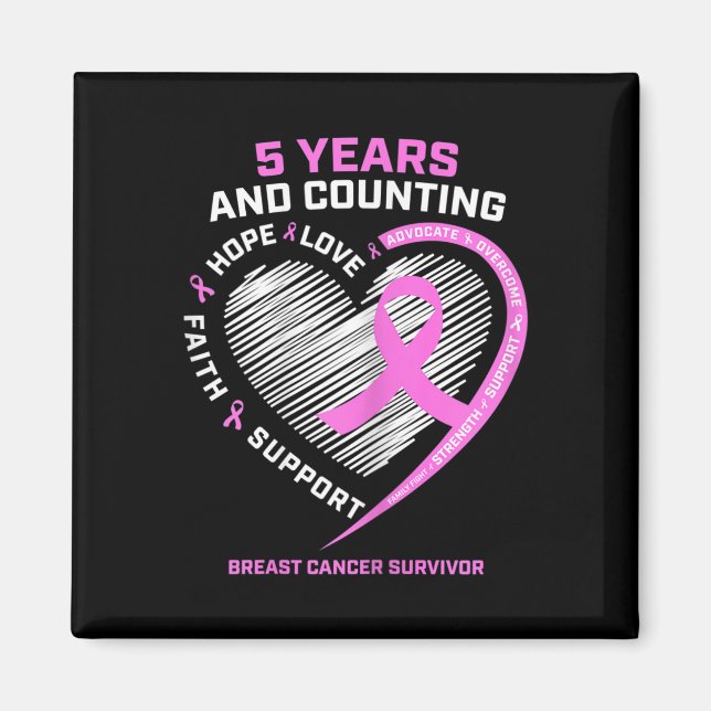 Aimant 5 ans Cancer du sein Survivant 5 ans Cancer Sans c (Devant)