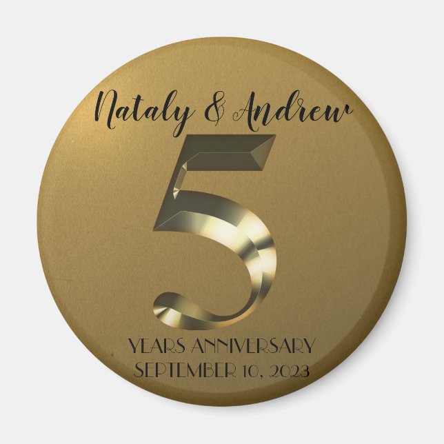 Aimant 5e anniversaire Mariage d'or métallique (Devant)