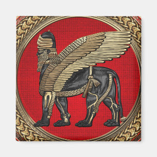 Aimant [600] Lion ailé assyrien : Or et Lamassu noir