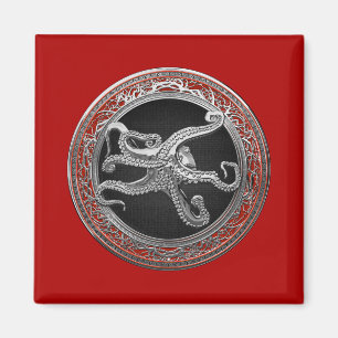 Aimant [600] Octopus d'argent sacré en posture défensive