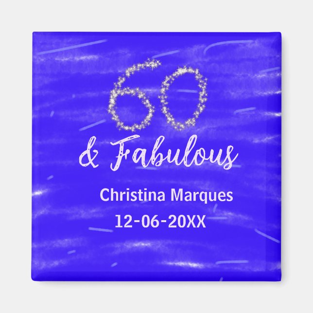 Aimant 60 & fabuleux anniversaire bleu argent ajouter nom (Devant)
