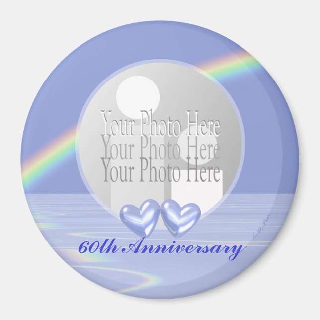 Aimant 60e Anniversaire Coeurs de diamant (cadre photo) (Devant)