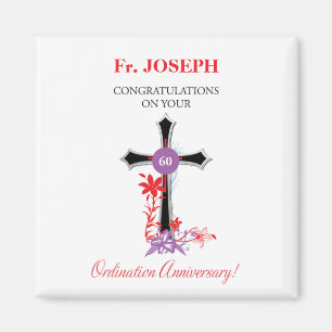 Aimant 60e anniversaire d'ordination d'un prêtre Croix no