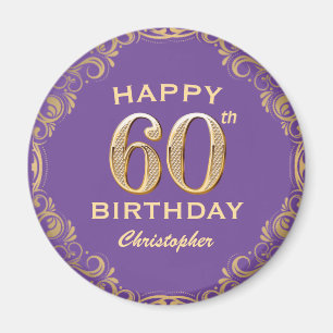 Aimant 60e anniversaire fête violet et Parties scintillan