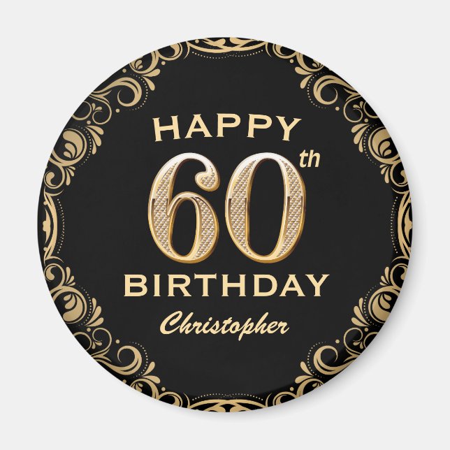 Aimant 60e anniversaire Parties scintillant noir et or ca (Devant)