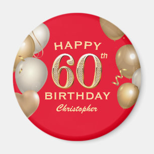 Aimant 60th Birthday Party Red and Gold Balloons