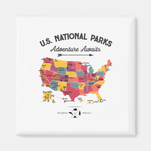 Aimant 63 Carte des parcs nationaux Parc américain Rétro 