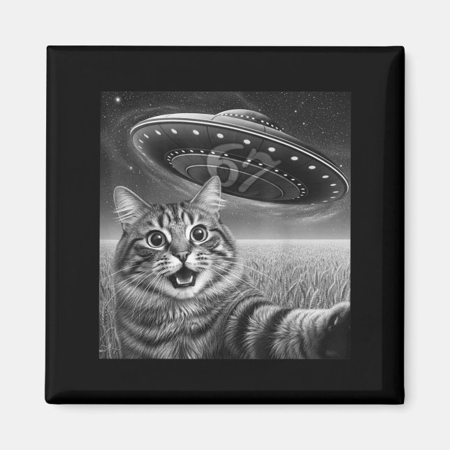Aimant 67 Cat Selfie With Alien Ufos Funny Cat Six Seven  (Devant)