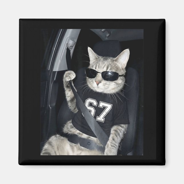 Aimant 67 Cat Wearing Sungles Gen Alpha Funny Six Seven 6 (Devant)