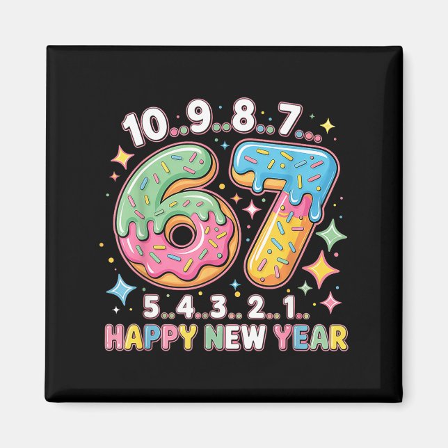 Aimant 67 Countdown Happy New Year 2026 Funny Donut Numbe (Devant)