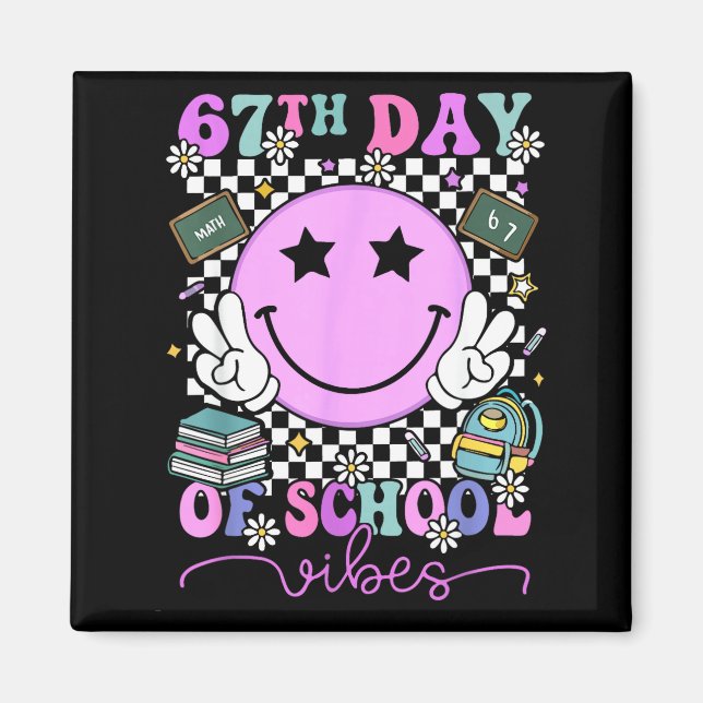 Aimant 67th Day Of School Vibes Groovy Retro 100 Days Of  (Devant)