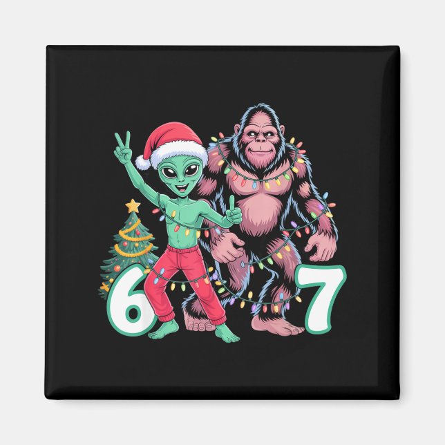 Aimant 6 7 Meme Christmas Alien Sasquatch Six Seven Fun  (Devant)