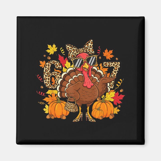Aimant 6 7 Thanksgiving Funny Leopard Bow Turkey Six Seve (Devant)