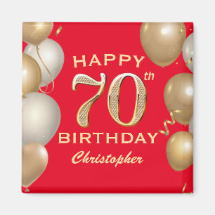 Aimant 70e Anniversaire de Ballons Rouge et Or