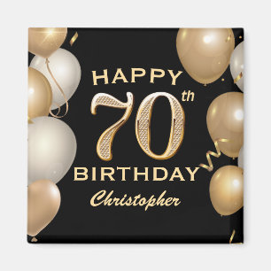 Aimant 70e fête d'anniversaire Ballons noirs et or