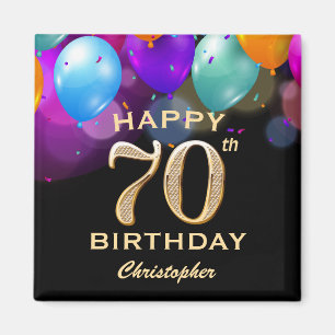 Aimant 70e fête d'anniversaire Ballons noirs et or
