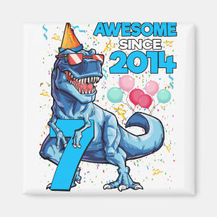 Aimant 7e anniversaire Dinosaur 7 ans Garçon Enfants Awes