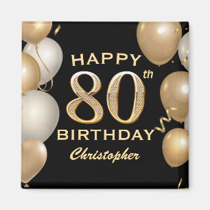 Aimant 80e fête d'anniversaire Ballons noirs et or