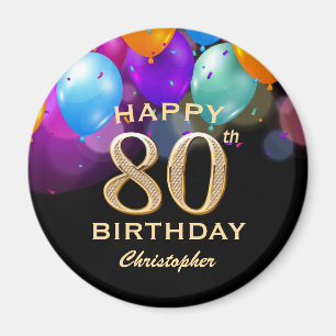 Aimant 80e fête d'anniversaire Ballons noirs et or