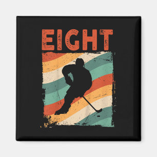Aimant 8e anniversaire Retro Hockey sur glace 8 ans Garço