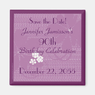 Aimant 90e anniversaire Enregistrer la date Purple / Whit