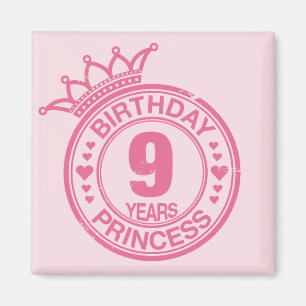 Aimant 9 ans - princesse d'anniversaire - rose