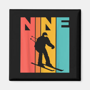 Aimant 9e anniversaire Retro Ski 9 ans Garçons Anniversai