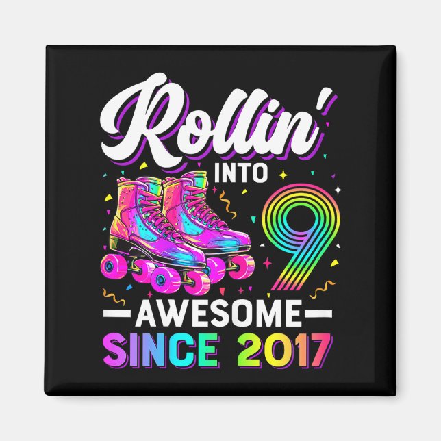 Aimant 9th Birthday Shirt Girl Nine 9 Year Old Roller Ska (Devant)