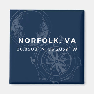 Aimant à bouton nautique - Coordonnées de Norfolk 