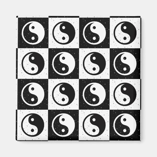 Aimant À damiers blanc noir Yin-yang Zen Block Imprimer (Devant)