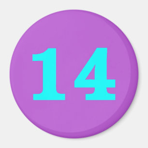 Aimant à frigo rond - Numéro 14 - Turquoise/Violet