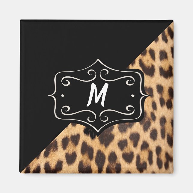 Aimant à impression de léopard fantaisie monogramm (Devant)