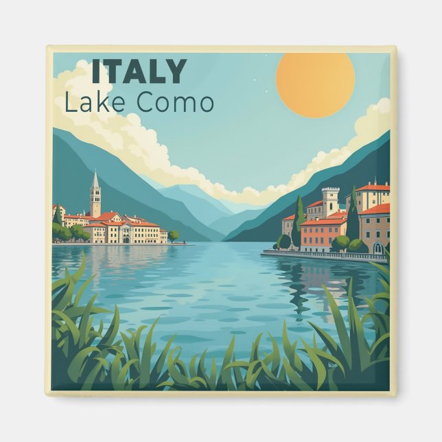 Aimant A Nostalgic Classic Travel Poster – Italy Lake Com (Devant)