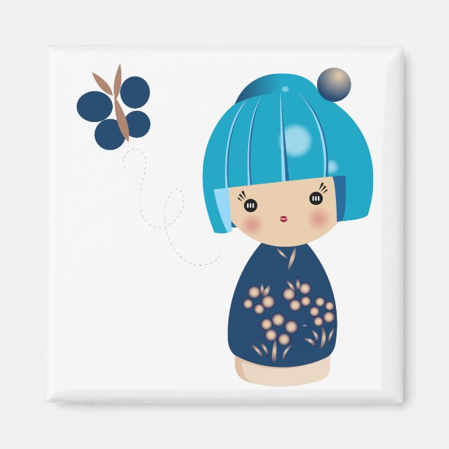 Aimant à triplet bleu Kokeshi (Devant)